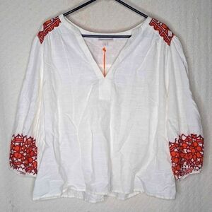 Knox Rose White Blouse with Red Embroidery